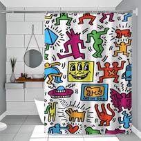 Animacinis K-Keith Haring raštas Vonios Dušo Užuolaida Vonios Pertvaros Užuolaida Šviesiai nepermatoma Vandeniui atspari Medžiaga Vonios 90x180 cm
