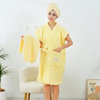 Minkštas ir storas koralų vilnos chalatas suaugusiems - unisex, ilgomis rankovėmis su petnešėlėmis 35*75cm, towel citrinos geltonos spalvos