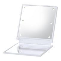 Mini LED makiažo veidrodis Sulankstomas nešiojamas makiažo veidrodis su 6 LED Dvipusis kosmetinis veidrodis balta