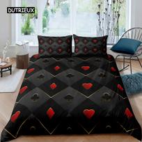 Poker King Queen Duvet Cover Modern Card Game Bedding Set Gamer Playing Comforter Cover Gambling Athletics Polyester Quilt Cover Tool EU single(135x200cm) black