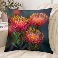 Vibrant Pincushion Protea Flower Pillowcase, Natural Botanical Cushion Cover, Home Decor for Sofa  Pillow insert not included 50x50cm brown