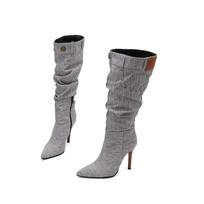 Pilkai Mėlyni Moteriški Ilgi Batai Aukštu Stiletto Kulnu Didelis Dydis 50 38 pilka