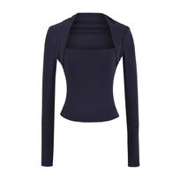 Spicy Girl Square Neck Off-Shoulder Long-Sleeve Layered Top for Women, Autumn/Winter Medium tamsiai mėlyna spalva