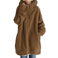 Oversize Women Sweatshirts Hoodies Winter Zipper Long Pocket Jackets Coat Hoody Ladies Hooded Streetwear Harajuku Fleece Outwear 5XL brown