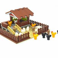 MOC Farm Animals Chicken Pigs Dogs Chicks Animal Building Blocks City DIY Plant Eggs Accessories Minifigs Parts Model Toys beige