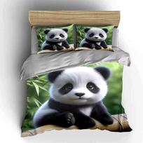 Panda-Themed Decor For Kids' Room Exquisite Three-Piece Bedding Set Gift For Kids And Adults EU Twin 135X200cm&set gray
