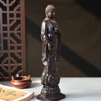 Exquisite Agarwood Wood Buddha Sculpture Standing on Lotus for Home Office Temple Decor Zen Meditation Room Decor Small Buddha China Mainland black