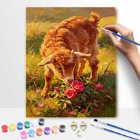 Oil Painting by Numbers Kit Cute Baby Goat Grazing Flowers Hand Painting Home Decoration Paintings with Family 50x70cm yellow