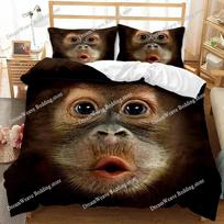 Monkey Duvet Cover Gorilla Head Bedding Set Boys Teens Red Hat Comforter Cover Wild Animal Polyester Quilt Cover Luxury Gift741 EU Single 135*200cm/53x79in 3pcs brown