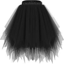 Irregular Halloween Lolita Tutu Skirt: Gauzy, Puffy Princess Crinoline for Dance or Wedding. One Size juoda