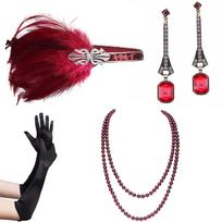 Women Flapper Accessories Party Costume Set Feathers Headband Earrings Bracelet brown