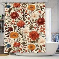 Vibrant Floral Shower Curtain Luxurious Bath Decor In Red, Orange Blue Waterproof Fabric For Bathroom Curtains Unisex Home Decor W60H190(CM)-1 Pcs brown