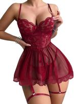 Beautiful summer women's new sexy underwear lace splicing nightdress suspender pajamas casual loungewear integrated set M bordinė
