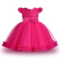 Girls Short Sleeve Flower Sequins Princess Cake Dress Party Gown 110cm pink