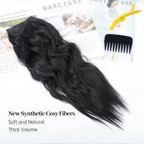 „Miss Wig“ sintetinė nematoma viela, 4 segtukai plaukų priauginimui, ilgi banguoti plaukeliai Juodai ruda mišrios spalvos netikrų plaukų gabalėlis moterims kasdien 50cm black