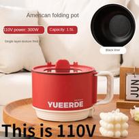 110V 220V Electric Folding Pot Portable Non-stick Electric Cooking Pot Home Hot Pot Multi Cooker Household Rice Cooker 1.5L black