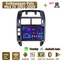 „Android Carplay“ automobilio radijas, skirtas „Volkswagen Polo Mk4 IV“ 2001–2009 m. Multimedijos grotuvas, galvos blokas, stereo, GPS navigacija, „BT“, WIFI, 4+64GB 4+64GB juoda