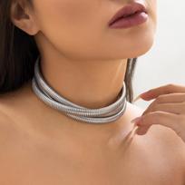 Exaggerated snake bone line African collar choker multi-layer metal geometric collarbone necklace Iron brown