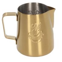 230ml Coffee Steaming Pitcher with Angled Handle Stainless Steel Olecranon Milk Frothing Cup for Latte White beige
