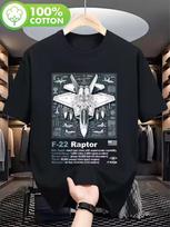 Men's F-22 Raptor Fighter Jet Blueprint T shirt Aviation-themed aircraft design 180gsm heavyweight casual crew neck T shirt S gray