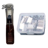 Reusable Binder Clips Paper Clip Stapler Portable Dispenser No Hole Punching Pusher with 50 Refillable Transparent Metal Office School Supplies Home B sidabras