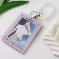Šaunus korėjietiškas Kpop fotokortelių laikiklis, paprastas makarono spalvos studento ID kortelės dėklas su raktų pakabuku, madingas fotokortelių apsauginis violetinė