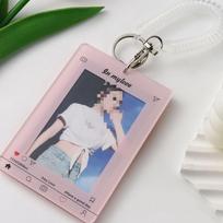 Šaunus korėjietiškas Kpop fotokortelių laikiklis, paprastas makarono spalvos studento ID kortelės dėklas su raktų pakabuku, madingas fotokortelių apsauginis