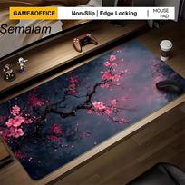 Sakura Cherry Blossom Desk Mouse Pad Durable Locked Edge AntiSlip Smooth Gaming Table Mat for Home Office Work Study Decoration SBD400x900x3mm gray