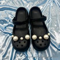 Pearl Bright Shoe Flowers for Crocs Ballet Clogs - High-End DIY Shoe Buckle Accessories Set black