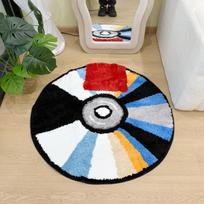 Vibrant Round CD Shaped Tufted Flocking Rug, 3D Soft Pile Non-Slip Carpet, Modern Home Decor for Living Room Bedroom 90X90CM black