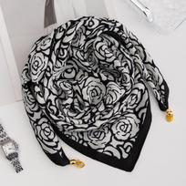 Magnetic Clasp Neck Scarf Lightweight Soft Fabric Square Scarf with Floral Pattern and Secure Closure for Everyday Wear One Size gray