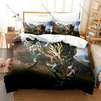 Cool Monster Hunter Rise Merch 3PCS Bedding Duvet Cover With 2 Pillowcases Washable Zipper Gaming Bed Cover EU Single 135*200cm/53x79in 3pcs gray