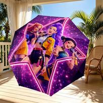 KPop Demon Hunters Print Automatic Open Close Umbrella, Portable Foldable Umbrella, for Outdoor Commute Camping Trip, Ideal Birthday Gift Three-fold umbrella purple