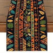 Vibrant African Style Linen Table Runner Dresser Scarf Decor Colorful Leaves Geometric Pattern Table Runners Holiday Party Decor 13*73inch brown