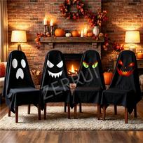 Halloween Ghost Chair Cover Spooky Face Chair Slipcover Halloween Party Dining Chair Decor Home Horror Atmosphere 4pc