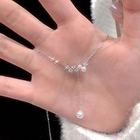 Pearl Zirconia Tassel Necklace - Elegant High-End Choker for Women, Cool Summer Fashion, Versatile Starry Collarbone Chain beige