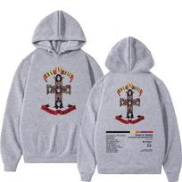 Men's and Women's Guns N Roses Hooded Sweatshirts Guns N Roses Unisex Clothing Rock Hip-hop Gothic Fashion M gray