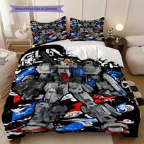 Gundam Robot Print Soft Comfortable Duvet Cover, Children's Bedding Set Gift, Extra Large Size, Various Sizes Available LXR101 AU Single 140*210cm/55x83in 3pcs black