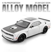1:18 Dodge Challenger SRT Hellcat lydinio sportinio automobilio modelis, lieto metalo trasos lenktyninio automobilio modelis, transporto priemonės modelis, garsas, šviesa, vaikų žaislas, dovana balta