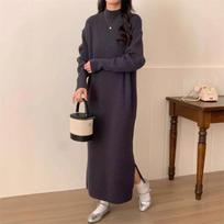 Solid color semi-turtleneck knitted bottoming dress, new autumn and winter with coat, knee-length sweater and top One size beige