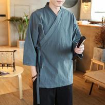 Solid Color Japanese Streetwear Kimono Cardigan for Men Open Front Casual Shirt Blouse Korean Style Mens Top XXXL pilkai mėlyna spalva