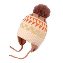 Jacquard tree ear protection hat Winter ear protection hat Middle children's wool hat Windproof knitted children's knitted hat beige