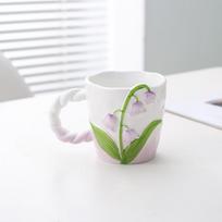 Beautiful lily of the valley ceramic mug cup water cup household exquisite and elegant coffee cup tea cup gift 301-400ml white