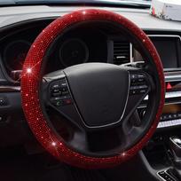 Raudona Cirkonio Vairo Dangtelis Bling Kristalinis Automobilio Aksesuaras Moterims Merginoms, Madingas Blizgantis Deimantinis Rankena, Universalus 37-38cm raudona