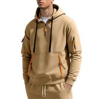 Autumn Men's Sweatshirts Hooded Thin Fleece Lining Windproof Warm Sweatshirt Multi-pocket Ribbon Design Male Sports Pullover XXXL