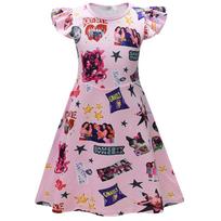 26261 Children Girls KATSEYE Printed Ruffle Casual Dress 140cm rožinė