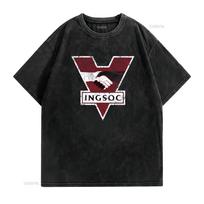 1984 George Orwell INGSOC T shirt vintage Washed designer clothes Soft streetwear Top For Everyday Wear graphic Versatile homme M black