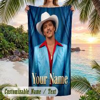 Bruno Mars Beach Towel, Personalized Custom Name Text, Quick Dry Large Absorbent Towel For Beach Pool 70cmx140cm(27x55inch) blue