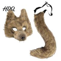 Cosplay Reikmenys Suaugusiems Therian Kaukė Ir Uodegos Rinkinys Helovino Katės Lapiuko Kostiumas Realistiški Plaukuoti Dirbtinio Kailio Pliušiniai Gyvūnų Aksesuarai Kaukės A žemės geltona spalva
