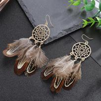 Bohemian Ethnic Round Green Rice Bead Feather Earrings for Women Retro Simple Temperament Dangle Earrings Party Wedding Jewelry gray